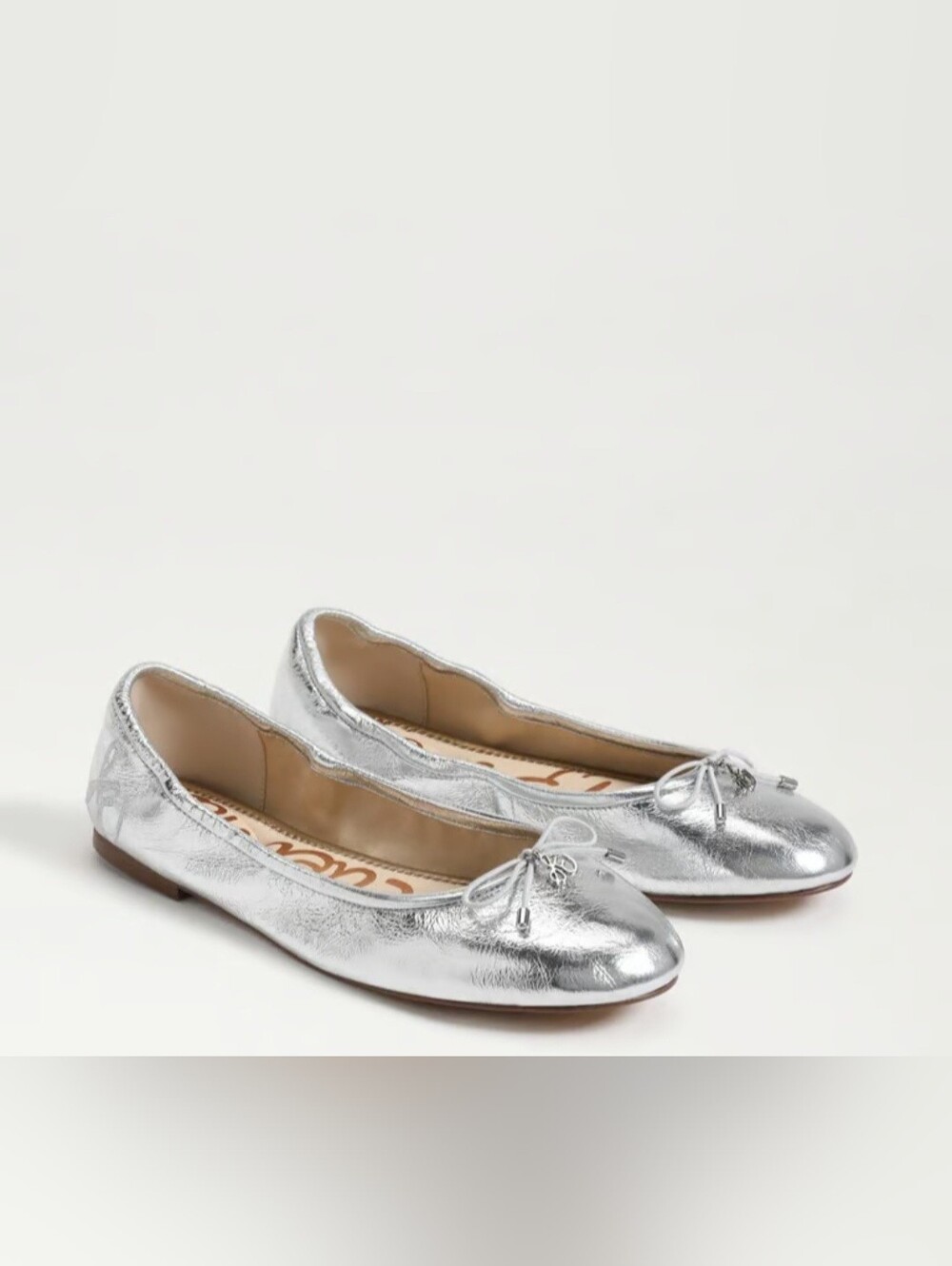 Sam Edelman Metallic Silver Felicia Ballet Flat Bow Shoe Sz 6.5/7US New